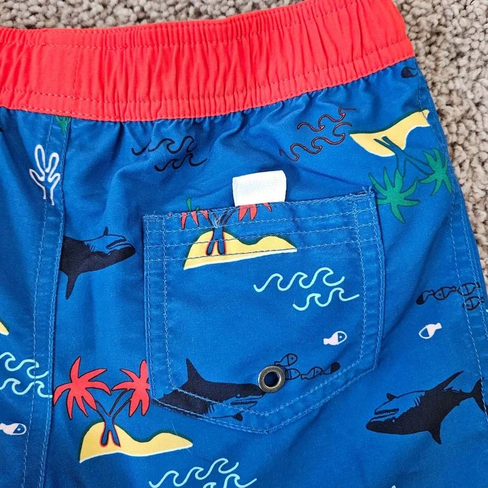 Hanna Andersson Swim Trunks Kids Size 5 Blue NEW Shark Tropical Sunblock‎ Swim